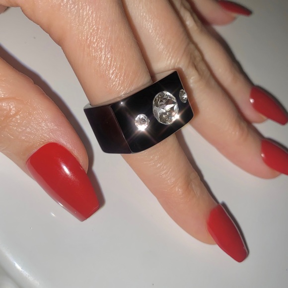 Women’s Crystal Ring, Black Acrylic, Cube Shaped Ring, Crystal Gemstone Ring - Picture 13 of 16